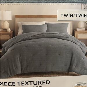 Gray Textured Twin Bedding Set